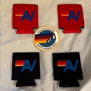 Aviator Nation Oahu Red and Black Can Holders & Sticker. New